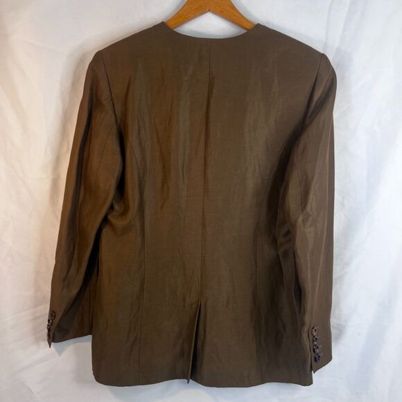 Betty Barclay Collarless Vneck Single Breasted Flax Blend Blazer Jacket Sz M/L** - Picture 2 of 11